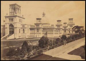ALBUMEN PHOTOGRAPHS, noted "View of Garden Palace from Macquarie St"; "View of the Garden Palace from the Botanic Gardens in the Domain"; "The Garden Palace, Botanical Gardens and Farm Cove, Sydney". Various sizes. (3 items)