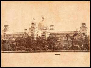 1879 Sydney International Exhibition: "Garden Palace, 1879" (view of Sydney Exhibition Building from the water at Farm Cove), albumen paper photograph, 20x15cm, window mounted, overall 41x51cm.