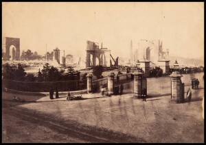 1882 "The Last of the (Garden) Palace Exhibitions, Sydney" (ruins of the Sydney Exhibition Building), 1882 albumen paper photograph, 19x13cm, window mounted, overall 41x51cm.