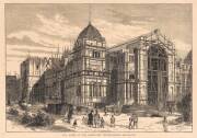 ENGRAVINGS, from 'The Australasian Sketcher', comprisng - 8 June 1878 "Prize Design for the Melbourne International Exhibition Building"; 30 Aug.1879 "The Works at the Melbourne International Exhibition" showing the building under construction. Both windo - 2