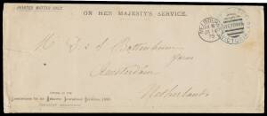 SOLICITING EXHIBITS: 1879 OHMS cover with 'Commissioners for the Melbourne International Exhibition 1880' imprint at lower-left & 'PRINTED MATTER ONLY' at upper-left, to the Netherlands with Chief Secretary Frank h/s in blue & superb strike of Melbourne d