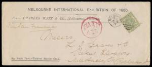 SOLICITING EXHIBITS: 1879 unsealed envelope with large sans serif 'MELBOURNE INTERNATIONAL EXHIBITION OF 1880' imprint
