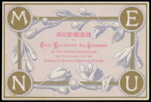 MENU CARD, "Dinner to Their Excellencies the Governors of the Australian Colonies, Visiting Victoria for the Opening of the Melbourne International Exhibition". The dinner was at the Melbourne Club.