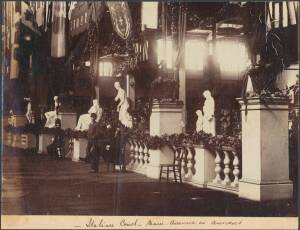 Albumen photograph "Italian Court - Main Avenue in Annexes" annotated below image.