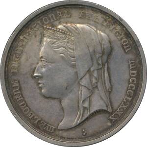 MEDALLIONS: Silver (51mm) Queen Victoria veiled bust facing left 'H.STOKES' in truncation 'MELBOURNE INTERNATIONAL EXHIBITION MDCCCLXXX', reverse '"VITAM / EXCOLVERE / PER ARTES"' in centre of enclosed wreath 'H.STOKES' in relief at base, 5mm edge inscrib