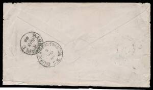 EXHIBITION DATESTAMP: 1886 cover with 'COLONIAL & INDIAN-EXHIBITION/ B /JU12/86/SW' b/s and&nbsp;&frac12;d blue & 1d lilac tied by South Kensington duplex datestamp, to 'BARNSTAPLE' (arrival b/s), a few faults. It is apparent that the Exhibition cds was applied first