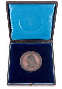 MEDALLIONS: Bronze (76mm) Queen Victoria veiled bust facing left &nbsp;E.A. ALTMANN. MELBOURNE' below bust,&nbsp;'ADELAIDE JUBILEE INTERNATIONAL EXHIBITION MDCCCLXXXVII', reverse 'FOR / SERVICES' in center of enclosed wreath, inscribed cased box 'D.M. CAMERON / Sec