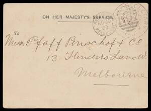 EXHIBITION POSTCARD: Postcard with 'Centennial International Exhibition, Melbourne, 1888' imprint on the reverse in black, to the Austro-Hungarian Consul in Melbourne acknowledging receipt of a cheque, 'EXHIBITION/NO30/88/MELBOURNE - 1197' duplex, very fi