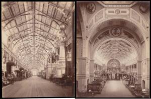 VIEWS OF THE EXHIBITION: ALBUMEN PHOTOGRAPHS, including an exterior view with lake; and interior views including the Armament Court, display of Pianos; American Court; German and British Courts. High quality images giving tremendous detail of the exhibits