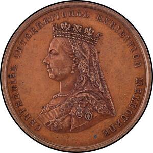 MEDALLIONS: Uninscribed Bronze (76mm) Queen Victoria crowned veiled bust facing left 'CENTENNIAL INTERNATIONAL EXHIBITION MELBOURNE', reverse 'ARTIBUS DIGNIS HONOR INSIGNIS' within wreath of Oak and Laurel surrounding Southern Cross, EF.