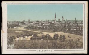 MELBOURNE EXHIBITION ALBUM:: 1888 Booklet containing 10 coloured scenes of Melbourne based on the booklet produced for the 1880 Melbourne International Exhibition with additional scenes incl. Panoramic view of Melbourne taken from the Exhibition building 