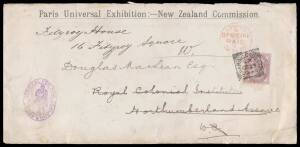 NEW ZEALAND COMMISSION: 1889 envelope with 'Paris Universal Exhibition: - New Zealand Commission' imprint