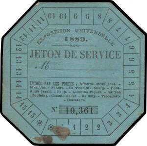 OFFICIAL ENTRY PASS: Official entry pass for the VICTORIAN COMMISSIONER and Secretary to the Royal Commission, D.M. Cameron; as an octagonal card in blue with handstamp on reverse for the "Commission Royale, Victoria (Australie)". A scarce item. Also mode