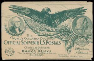 EXPOSITION POSTAL STATIONERY: 1c Grant Postal Cards with chromo-lithographed illustrations of the major Expo buildings all with imprint of Charles Goldsmith, Series 1 Nos 1 to 10 complete, No 7 being Inverted in Relation to the Address Side, a few blemish