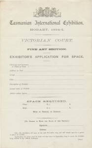 EXHIBITOR'S APPLICATION FORM: Victorian Court Exhibitor's Application form for the Fine Art Section with Regulations printed on reverse. Unused.