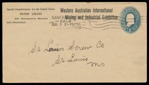 AMERICAN COMMISSION: 1898 American 1c blue Envelope with 'Western Australian International/Mining and Industrial Exhibition'&nbsp;imprint at the top & 'Special Commissioner for the United States/...' at upper-left, from San Francisco to St Louis, very fine & d
