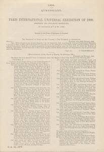 PARLIAMENTARY REPORT: 1898 Queensland Report to both Houses of Parliament regarding participation in the forthcoming Paris International Universal Exhibition.