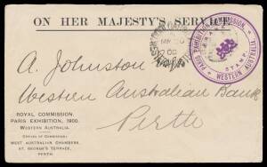 WESTERN AUSTRALIAN COMMISSION: WA OHMS envelope with 'ROYAL COMMISSION/PARIS EXHIBITION, 1900 / WESTERN AUSTRALIA' imprint at lower-left,&nbsp;magnificent find of the rare 'PARIS EXHIBITION COMMISSION/WESTERN AUSTRALIA' Frank handstamp in violet, to Perth with