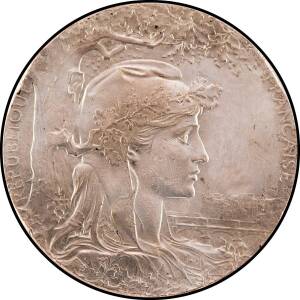 MEDALLIONS: Uninscribed Silvered Bronze (63mm) bust of France facing right below Oak tree, Paris in the background, reverse Victory flying bearing a victor above blank plaque for awardee, VF.