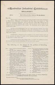 1900 AUSTRALIAN INDUSTRIAL EXHIBITION: 4-page prospectus for the Australian Industrial Exhibition to be held at Ballarat. from November 1900. [NB: It was actually opened Dec.22.].