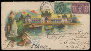 'LOUISIANA PURCHASE EXPOSITION' perforated labels in various colours x83 (no gum), World's Fair label (faults),&nbsp;Buxton & Skinner&nbsp;promotional label in red postally used, daily entry ticket, two Exhibition postcards, three different beautiful chromolitho Ex