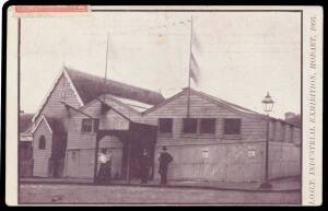 Tasmanian News&nbsp;picture postcard "I.O.G.T. INDUSTRIAL EXHIBITION, HOBART, 1905" of the very modest Exhibition premises, used in 1906. A rare masonic card.