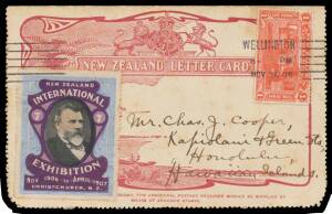EXHIBITION POSTER STAMPS: Numbers '3' Kiwi & '4' on Empire Hotel (Wellington) envelopes to Sydney, '5' Bird on PPC to NSW with note "This is a sticker that they give away to advertise the Exhibition; not bad are they?" and '7' on 1d Letter Card - unnecess