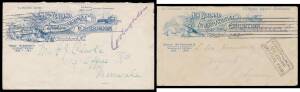 EXHIBITION ENVELOPES: Three envelopes with two different illustrated 'NEW ZEALAND/INTERNATIONAL/EXHIBITION/Christchurch NZ' banners in shades of blue & a long envelope with plain 'NEW ZEALAND INTERNATIONAL EXHIBITION' imprint at the top, used to Merrivale