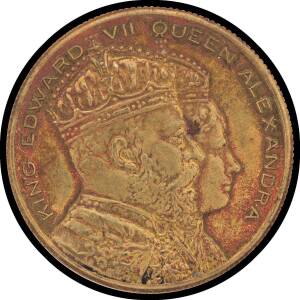 MEDALLIONS: Gilt bronze (36mm) milled edge, NEW ZEALAND INTERNATIONAL / EXHIBITION / 1906-1907 / CHRISTCHURCH, reverse King Edward VII and Queen Alexandra, EF, scarce.