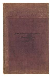 "First Australian Exhibition of Women's Work, 1907", cloth bound programme, endosed on fly leaf, "Mr.C.R.Long, With the compliments of the Executive, John Grice, Chairman", with 2 lithographed diplomas at back, designed by Ruby Lindsay & Eirene Mort. Cove
