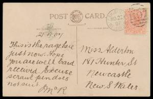 EXHIBITION DATESTAMP: Real photo postcard "The Choir, Women's Work Exhibition" (very fine), & an unrelated PPC (small faults on the viewside) both with fine to very fine strikes of the 'EXHIBITION/MELBOURNE -1197' duplex cancellation of NO22/07 or NO28/07