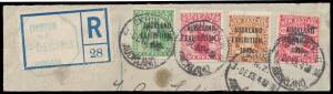 ISSUED STAMPS: 1913 &frac12;d to 6d SG 412-415 mint set - the 3d & 6d both unusually well centred - plus 1d block of 4 unmounted mint, and a used set on registered piece with green octagonal 'EXHIBITION/NZ/3DEC1913/AUCKLAND' d/s on the registration label, Cat &pound;1