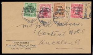 EXHIBITION DATESTAMP: 'EXHIBITION/NZ/22AU14/AUCKLAND' cds tying Exhibition 1/2d to 6d - Cat &pound;600+ - to Post & Telegraph Department&nbsp;envelope to&nbsp;Central Hotel Auckland, very fine.&nbsp;[The Exhibition closed officially on 18.4.1914, but the Post Office closed a 