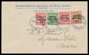 EXHIBITION DATESTAMP: 'EXHIBITION/NZ/22AU14/AUCKLAND' cds tying Exhibition &frac12;d to 6d - Cat &pound;600+ - to Exhibition&nbsp;envelope with 'Auckland Industrial, Agricultural, and Mining Exhibition/...' imprint at the top & Exhibition crest in blue on the flap, light v