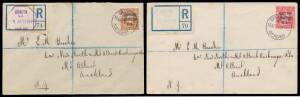 LAST DAY COVERS: Exhibition &frac12;d to 6d SG 412-415 tied to separate covers by 'EXHIBITION/NZ/18AP14/AUCKLAND' cds, the 3d & 6d covers with octagonal 'EXHIBITION/NZ/18APR1914/AUCKLAND d/s in violet (rare) or green on registration labels and both with Auckland