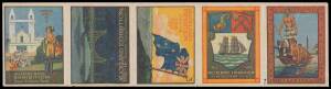 PUBLICITY LABELS: Rouletted multicoloured se-tenant strip of the five different designs affixed to thin backing card otherwise very fine, Dave Heslop Cat $NZ750. A complete strip and the only one known.