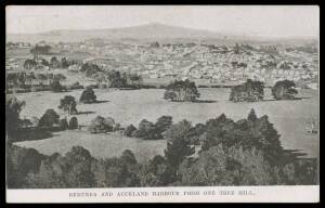 EXHIBITION POSTAL CARDS - HALFPENNY GREEN with VIEWS IN BLACK: Samuel #AB3a(k) "REMUERA AND AUCKLAND HARBOUR FROM ONE TREE HILL", FINE UNUSED.