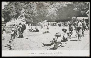 EXHIBITION POSTAL CARDS - HALFPENNY GREEN with VIEWS IN BLACK: Samuel #AB3a(L) "CORNER OF SHELLEY BEACH, AUCKLAND", a couple of very minor blemishes, to Marlborough with 'EXHIBITION/...' cds of 17FE14. [This view was not illustrated by&nbsp;Robert Samuels]