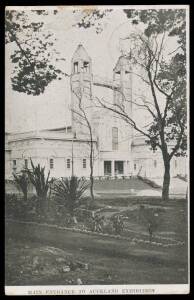 EXHIBITION POSTAL CARDS - HALFPENNY GREEN with VIEWS IN BLACK: Samuel #AB3a(o) "MAIN ENTRANCE TO AUCKLAND EXHIBITION" (vertical), &nbsp;to Mount Eden with superb 'EXHIBITION/...' cds of 24JA14.