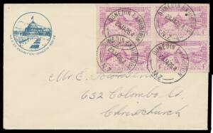 EXHIBITION POSTAL MARKINGS:&nbsp;'DUNEDIN EXHIBITION' datestamp&nbsp;1)&nbsp;on&nbsp;&frac12;d to 4d blocks of 4 on separate&nbsp;envelopes with '[Buildings]/NZ & SS EXHIBITION - DUNEDIN 1925-26' imprint in blue at upper-left,&nbsp;2)&nbsp;on the set plus extra 4d with&nbsp;'POSTAGF' Flaw&nbsp;(Cat &pound;180x2+