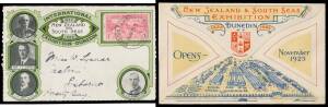 POSTCARDS & SOUVENIR ENVELOPES etc: Exhibition postcards x7 (one of "The Amusement Park" to Auckland with message "Have just been for a ride on the [scenic] Railway. It takes the breath out of you...");