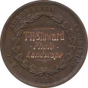 MEDALLIONS: Bronze (32mm)&nbsp;'SOUTH AUSTRALIAN CHAMBER of MANUFACTURES INCORPORATED .1869.' surrounding Coat of Arms, reverse 'AWARDED TO / T.H. STOWARD / PHOTO / LANDSCAPE', aUnc.