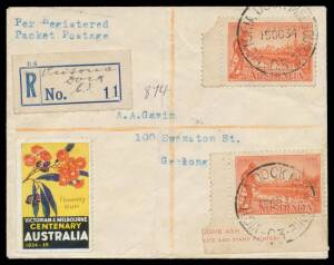 REGISTERED COVER: 'VICTORIA DOCK MELBOURNE/15OC34/C3' datestamp - First Day of Use, fine strike on the reverse - & provisional registration label 'No 11'. [NB: the registration labels were numbered from 'No 1']&nbsp;
