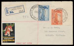 REGISTERED COVERS: 'ALL AUST EXHBN MELBNE N3/13OC34' cds - First Day of Use - & Exhibition registration label 'No 254'. [NB:&nbsp;the registration labels were numbered from 'No 251']
