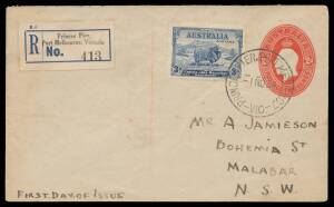 REGISTERED COVER: 'PRINCES PIER PORT MELB SC7/1NO3434/VIC.' datestamp &nbsp;& registration label 'No 413' on 2d KGV (oval die) envelope to NSW.Special temporary post offices were established at Princes Pier and Victoria Dock for personnel from naval ships and 