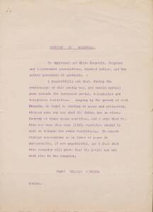 WORLD WAR ONE: 1915 EXHIBITION TRUSTEES: Victorian Parliamentary Report of Proceedings and Statement of Income & Expenditure for year ended 30 June 1915; an April 1916 letter from Postmaster General's Department asking for economic restraint during the Wa