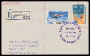 1947-1969 EXHIBITIONS etc: Registered covers with Exhibition datestamps & provisional registration labels including for 1947 'ROYAL ADELAIDE EXHIBITION', 1952 'QLD INDUSTRIES FAIR', 1958 'FRENCH FAIR' x2 (one a rpinted envelope), 1959 'INTERNATIONAL TRADE