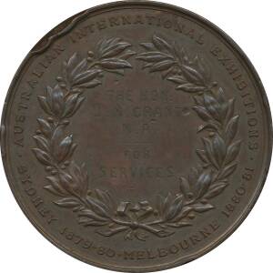 MEDALLIONS: Bronze (76mm) 'THE HON / J.M. GRANT / M.P. / - FOR SERVICES' some rim dents, VF.