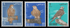ARABIAN GULF - ABU DHABI: 1965 Falconry SG 12-14 x10 sets (singles), 1966 New Currency Surcharges to 200f on 2r SG 15-23, 1967-69 including high values with 200f to 1 Dirham x7, Cat £1400+. (Approx 150)