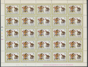 BRITISH INDIAN OCEAN TERRITORY: 1971 3r50 Research Station SG 40 sheet of 25, (some marginal perf separation), 1974 Nordvaer Post Office 85c & 2r50 SG 56-57 x32 (full sheet of each plus block of 7) and 1974 Wildlife 2nd series SG 56-62 x19, Cat £600+. (1